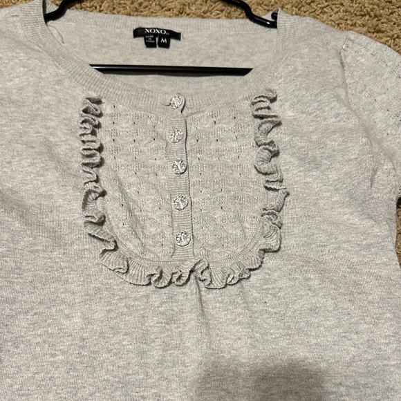 XOXO Light Gray Ruffle Button Top - Picture 3 of 6
